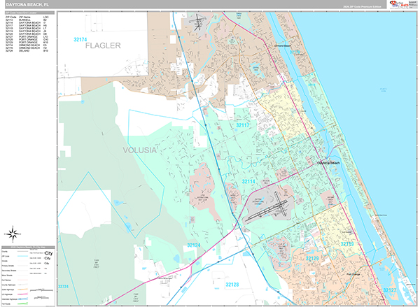 Daytona Beach, FL Wall Map